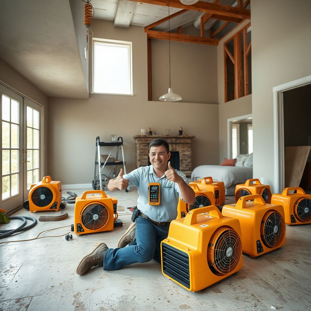A Cardina Restoration technician inspecting a Hoagland basement for water damage with advanced moisture detection equipment.